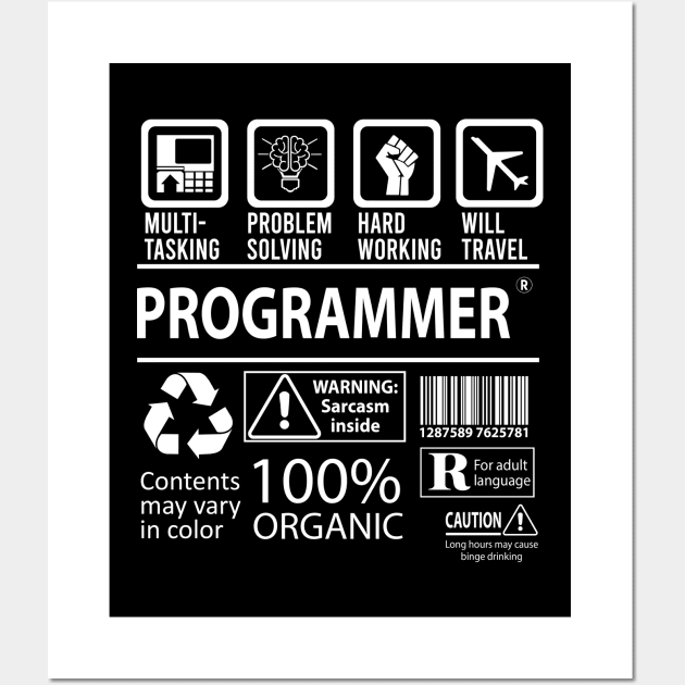 Programmer T Shirt - MultiTasking Certified Job Gift Item Tee Wall Art by Aquastal